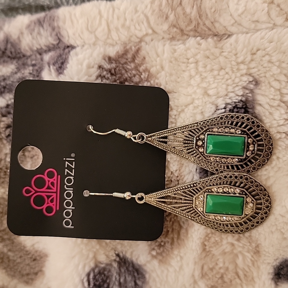 New! Silver and Green Earrings